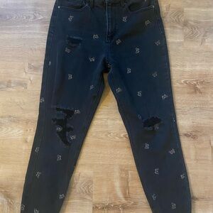 Tinseltown Black Skinny Jeans with Butterfly Embroidery